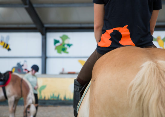 Aangepaste sport met twee ruiters die zelfstandig kunnen paardrijden.